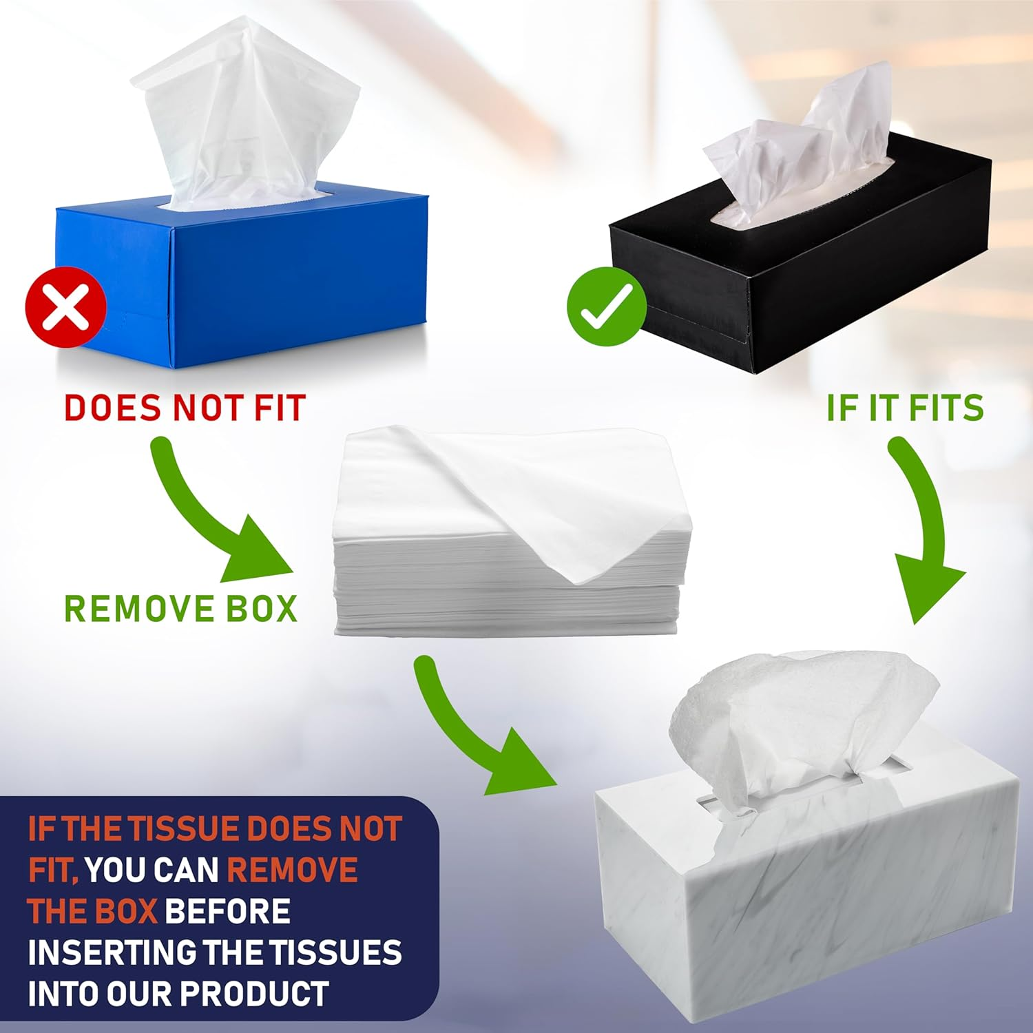 Acrylic Tissue Box Holder, Clear Tissue Box Dispenser for Facial Tissue, Napkins, Dryer Sheets. Perfect Cover for Bathroom, Desks, Countertops, Vanity, Bedroom, Night Stands (Rectangle, Marble) image number 4