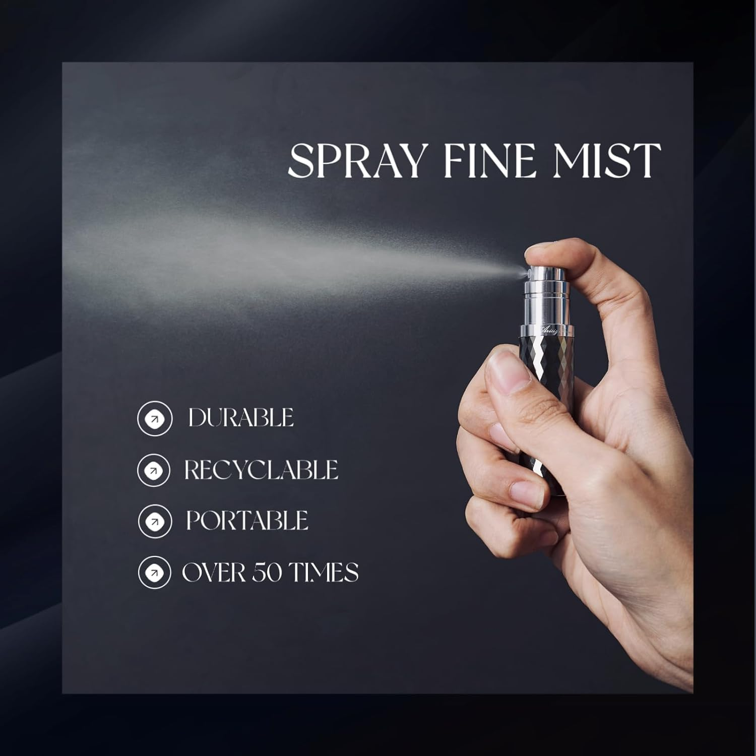 Aricizbeauty Travel Refillable Perfume Atomizer 0.17Fl.Oz/5Ml. Cologne Pocket Recyclable Portable Sprayer Bottle. Mini Scent Pump Case Dispenser Perfume Container (GREY+GLOD)