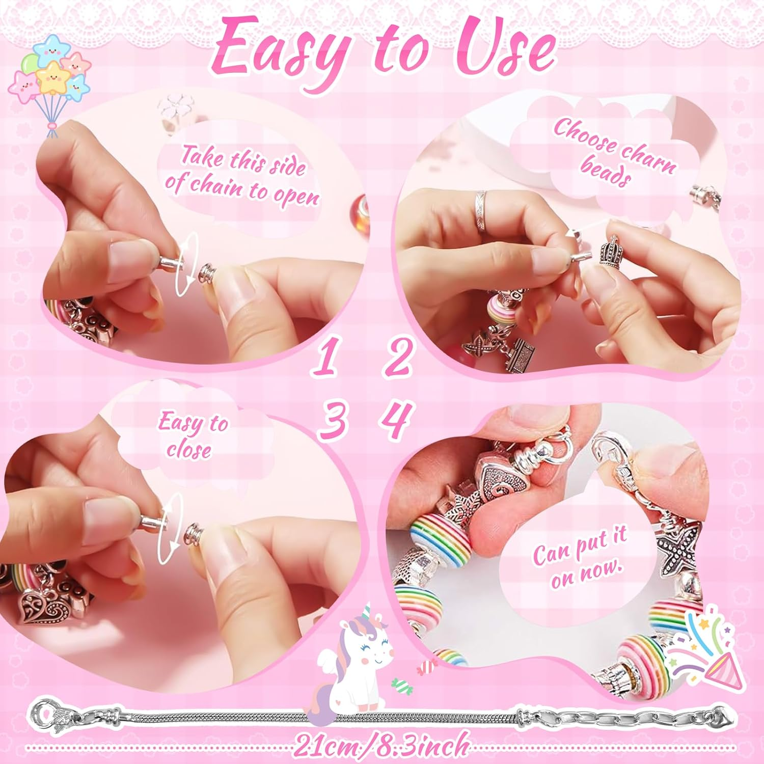 BLUEQUE Charm Bracelet Making Kit - 200 PCS Girls Gifts with Jewellery Making Kit Box, Girls Toy That Inspires Creativity and Imagination, DIY Crafts Supplies Kits for Girls 6 7 8 9 10 11 12 Year Old image number 5