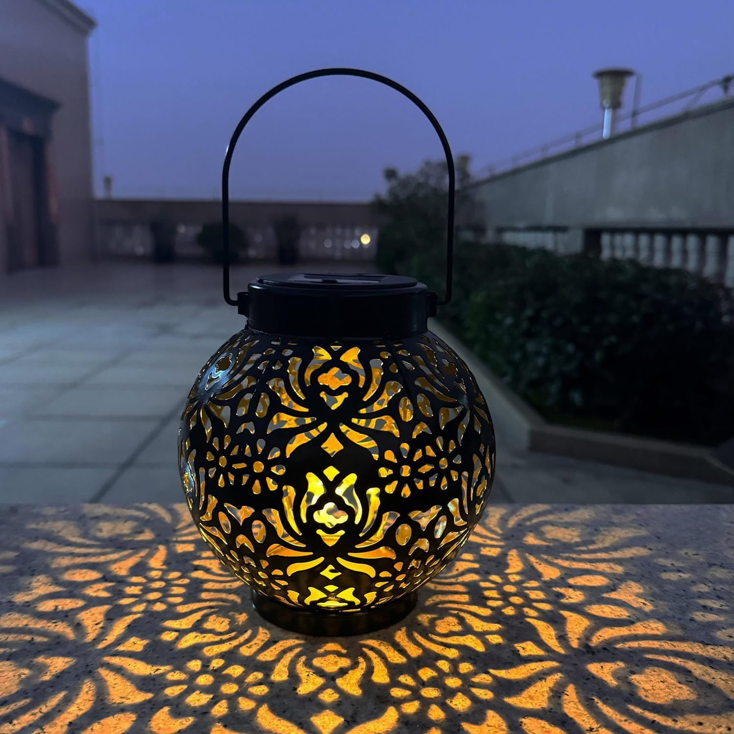 Outdoor Solar Hanging Lantern Lights, Waterproof Tabletop Solar Lights with Handle, LED Solar Moroccan Lanterns, Metal Decorative Garden Solar Lights for Lawn, Porch, Backyard(1 Pack Black) image number 3