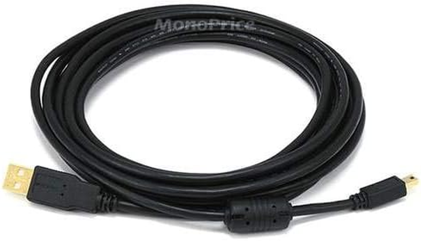 Monoprice 10-Feet USB 2.0 a Male to Mini-B 5Pin Male 28/24AWG Cable with Ferrite Core (Gold Plated) (105449)