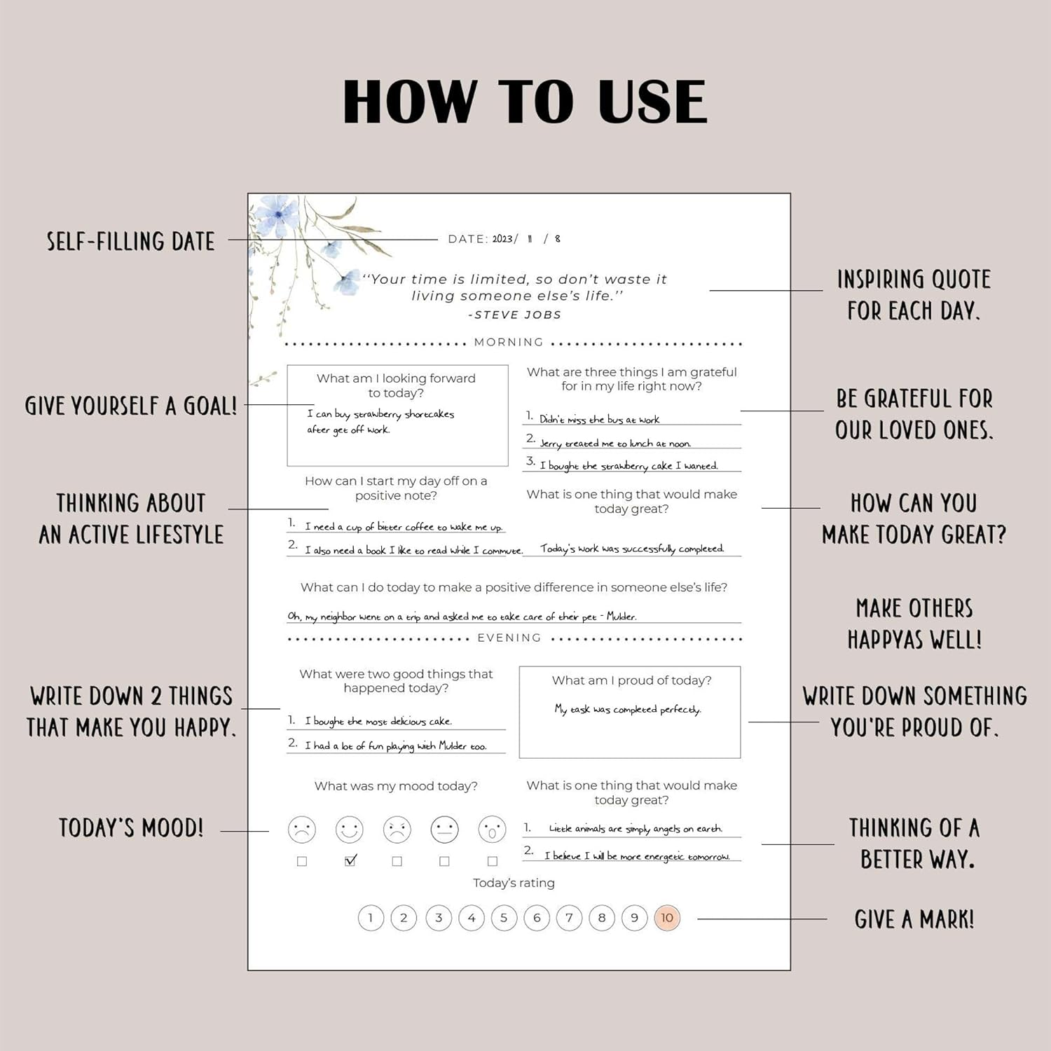 Self-Care Journal Book, Gratitude Journal, Happiness A5 Notebook Fabric Book Planner, a Daily Diary for Women with Guided Self Reflection Prompts - Coffee image number 2