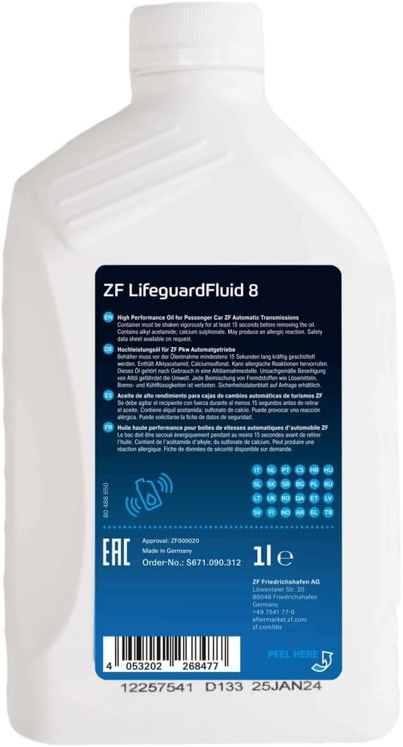 ZF Lifeguard Fluid 8 Automatic Transmission Fluid, 1 Litre S671.090.312 image number 1