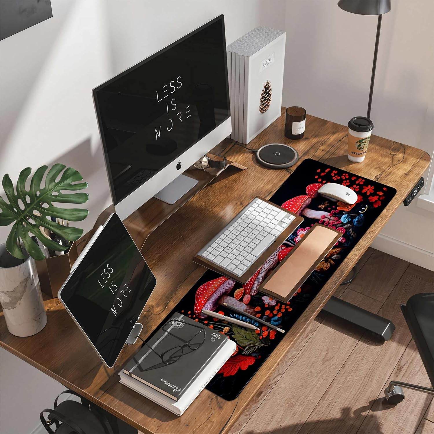 DAWNTREES Desk Mat,Mouse Pad Gaming Keyboard Pad,80X30Cm, Topographic Desk Pad Black and White Mouse Mat for Keyboard with Anti-Slip Rubber Base.&hellip; (90X40Cm, Mushroom) image number 4