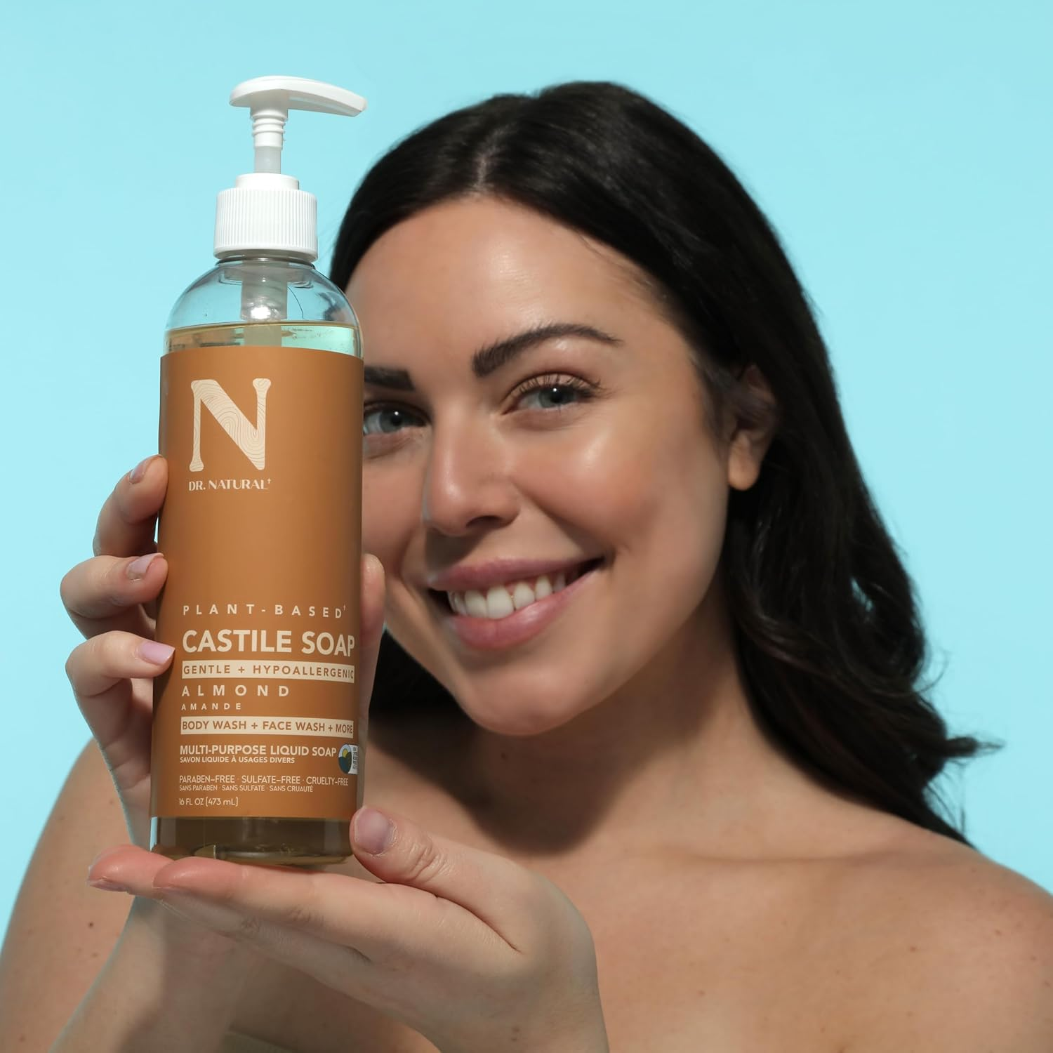 Dr. Natural Castile Liquid Soap - Multi-Use Body Wash, Shampoo and Face Wash - Hydrating Body Soap for Skin, Hair, Pets and Home - Almond - 473 Ml image number 2