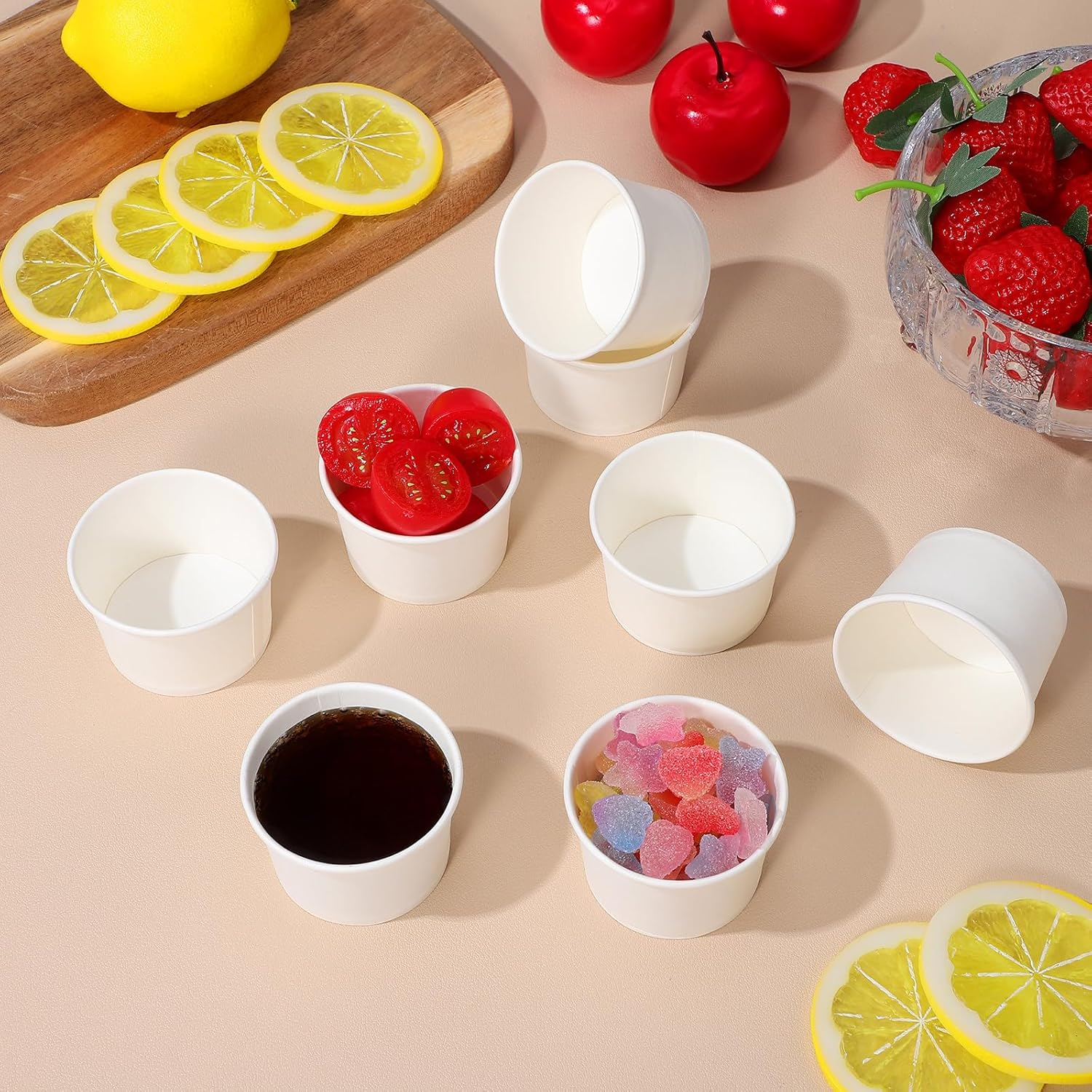 SOLUSTRE 100Pcs Disposable Paper Cups Small Ice Cream Cups White Paper Dessert Bowls for Hot or Cold Food Sundae Soup image number 2