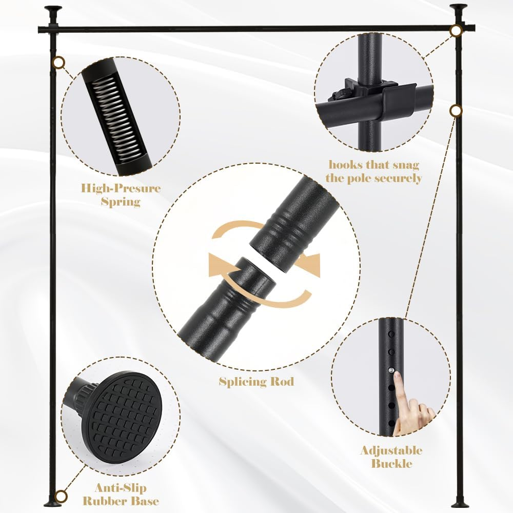 Kokorona Room Divider Curtain Rod, Vertical Tension Rod, No Drilling Floor to Ceiling Freestanding Curtain Rod Damage Free, 71-188 Cm(W) 1.2-3 M(H) Expandable Curtain Divider Stand for Room Separation image number 4