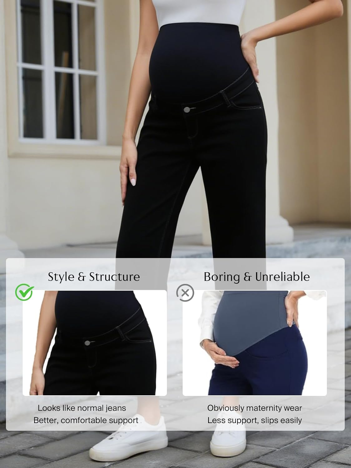 Ecavus Women'S Maternity Jeans over Belly Wide-Leg Comfy Stretch Denim Pants with Pockets, XS-XXL image number 3