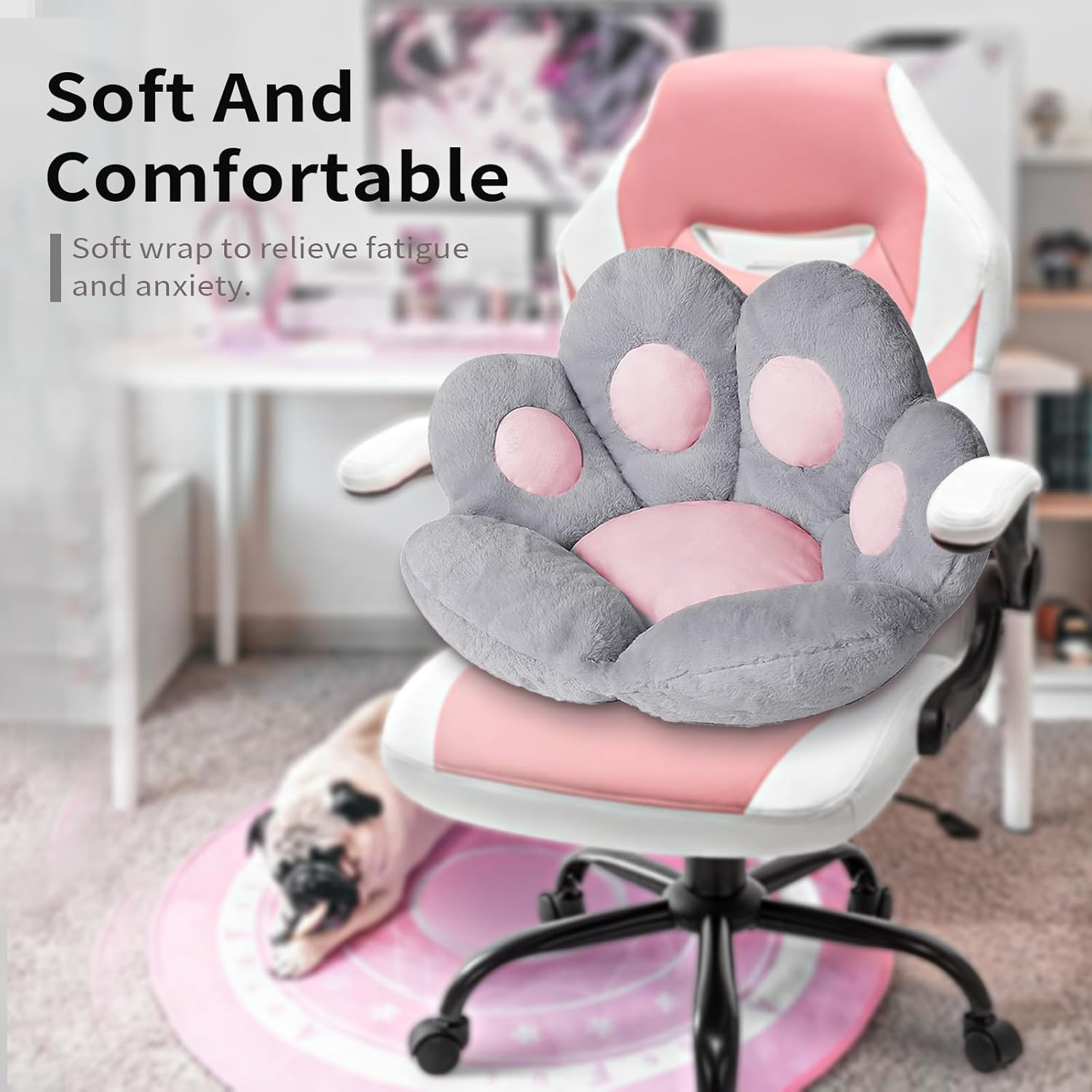 Ditucu Cat Paw Cushion Kawaii Chair Cushions 27.5 X 23.6 Inch Cute Stuff Seat Pad Comfy Lazy Sofa Office Floor Pillow for Gaming Chairs Room Decor Grey image number 2