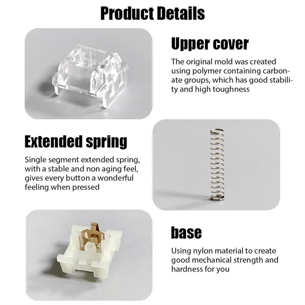 KTT Kang White V3 Switch, Linear 3Pin 45G MX Switch for Customization Mechanical Gaming Keyboard(70Pcs)