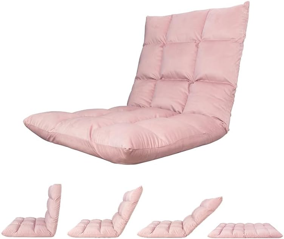 Extra Long Foldable Floor Lounger Chair, Floor Chair, Floor Sofa,Adjustable Back, Reading, Gaming, Watching TV, Coral Velvet Cover, Measuring 110 X 55 X 11 Cm. (Pink)