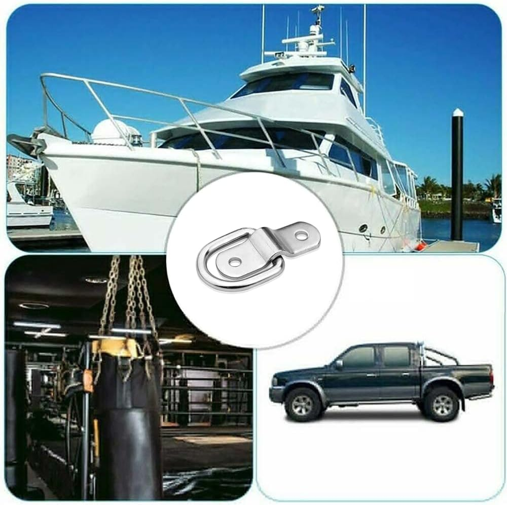 D Ring Tie down Anchors, Heavy Duty Truck Boat Cars Load Anchor Trailer with Mounting Bracket, Stainless Steel, Pack of 4 image number 4