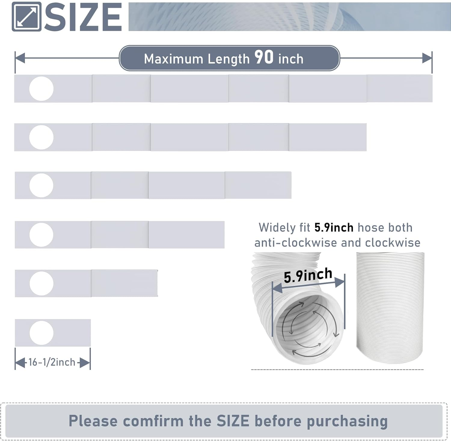 Flamorrow Portable Air Conditioner Sliding Door Kit for 5.9" Diameter Exhaust Hose, Adjustable Length Sealing Panels up to 90", Universal Sliding Door AC Vent Kit for Portable AC image number 6