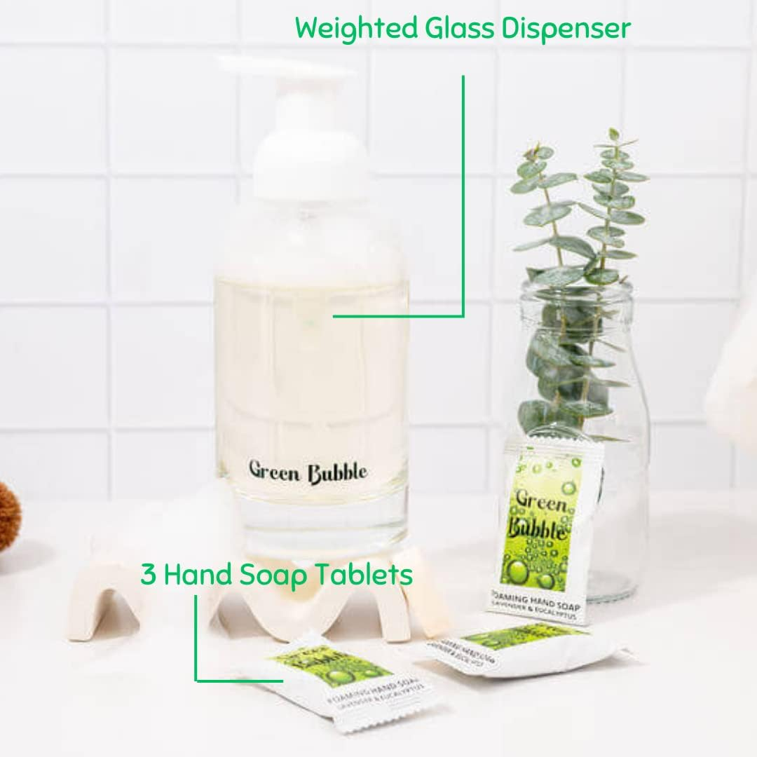 Green Bubble Single Hand Soap Kit, 1 Glass Soap Dispenser, 3 Foaming Hand Soap Refill, Makes 1 Liter of Soap, ((Makes 3X 350Ml Bottles of Soap) (1 Foaming Dispenser + 3 Hand Soap Tablets) image number 5