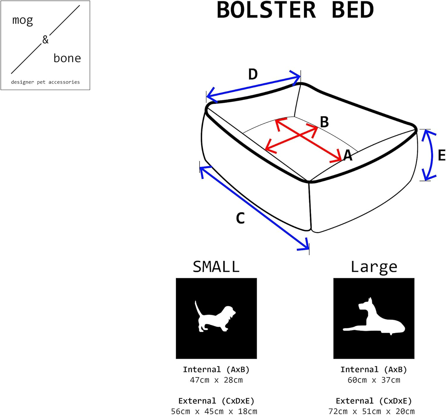 Mog & Bone Bolster Dog Bed, Brown/White, Small image number 3
