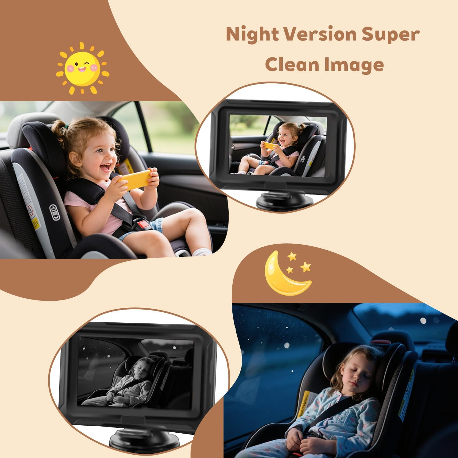 Baby Car Camera, Baby Car Mirror, 5" HD 1080P, Dual Channel with 360 &deg;Rotation Night Vision Baby Monitor with Camera, Rear Facing 5 Mins Easy Installation image number 1