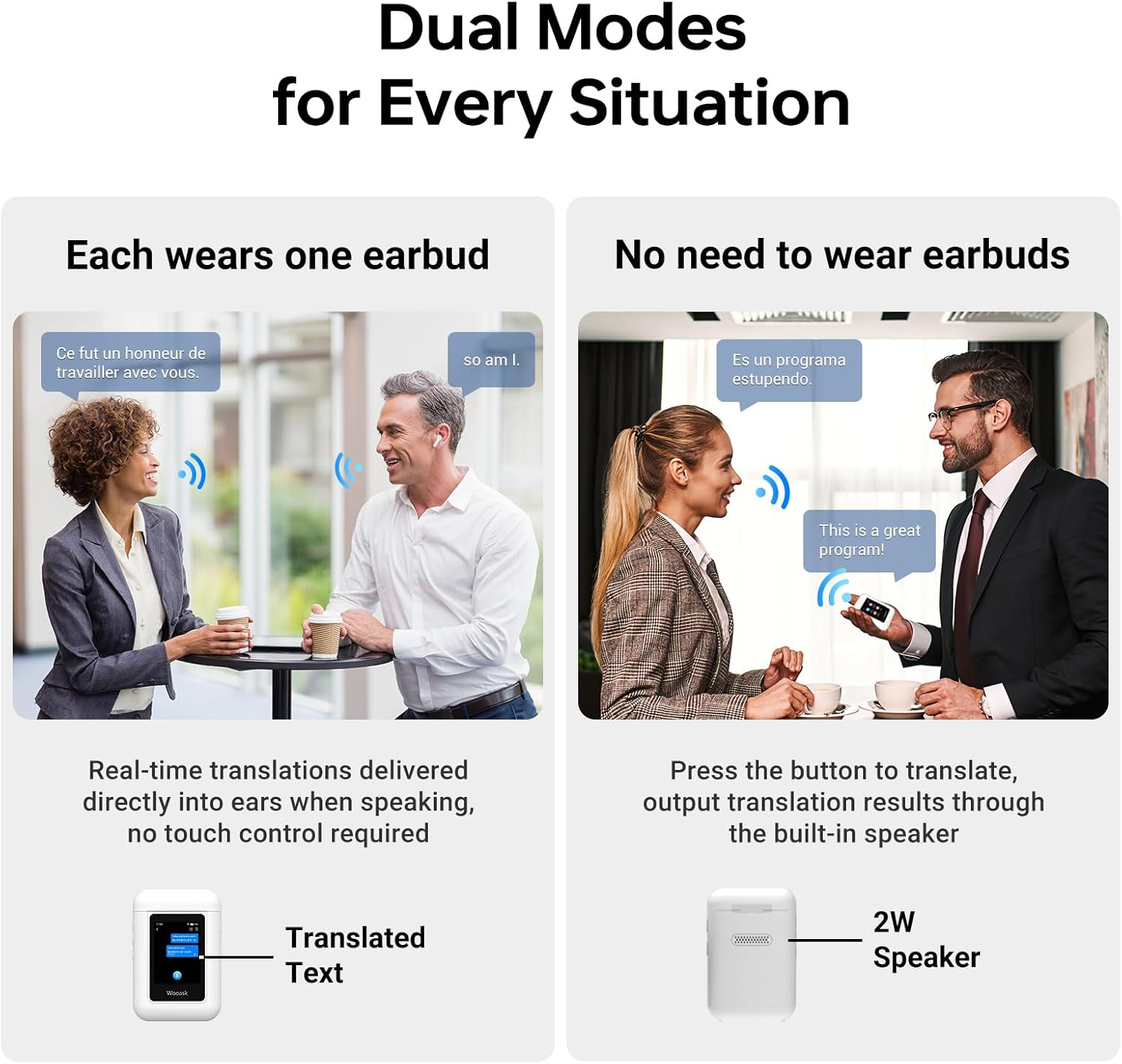 ANFIER A8 AI Translation Earbuds Real Time, Chatgpt Translator Device in 144 Languages, Audifonos Traductores Ingl&eacute;s Espa&ntilde;ol Real-Time No APP Required, Offline Language Traductor for Travel (White) image number 4