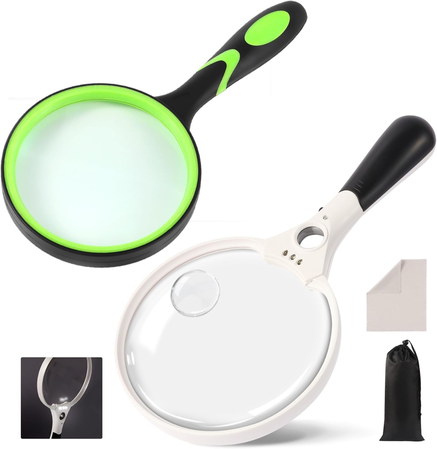 H HOKIZU 110Mm(4.4In) 10X Handheld Magnifying Glass, Shatterproof Magnifier for Kids Seniors,Real Glass Magnifying Lens for Book Newspaper Reading (Green)