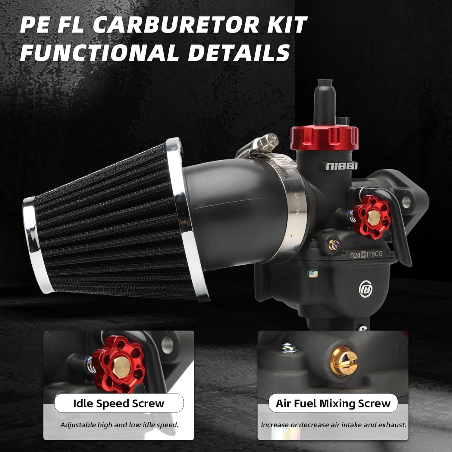 NIBBI PE24 Carburetor Kit, 24Mm Carburetor with Carb Jets - Fit for 140Cc 150Cc Dirt Bike Pit Bike Apollo Taotao Lifan Kayo SSR