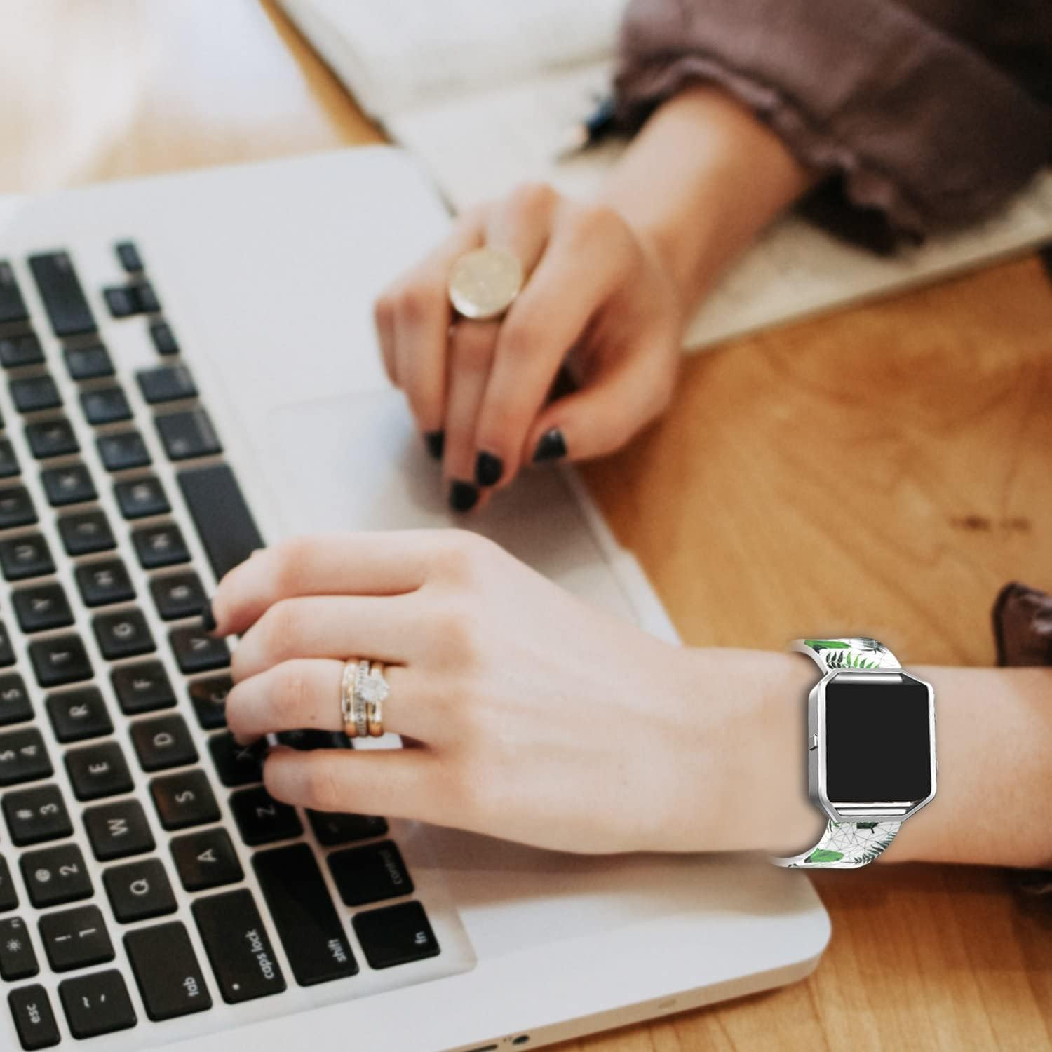 Women Flower Strap for Fitbit Blaze Bands, Genuine Soft Leather Replacement Wristband Bracelet Metal Frame for Fitbit Blaze Smart Fitness Watch