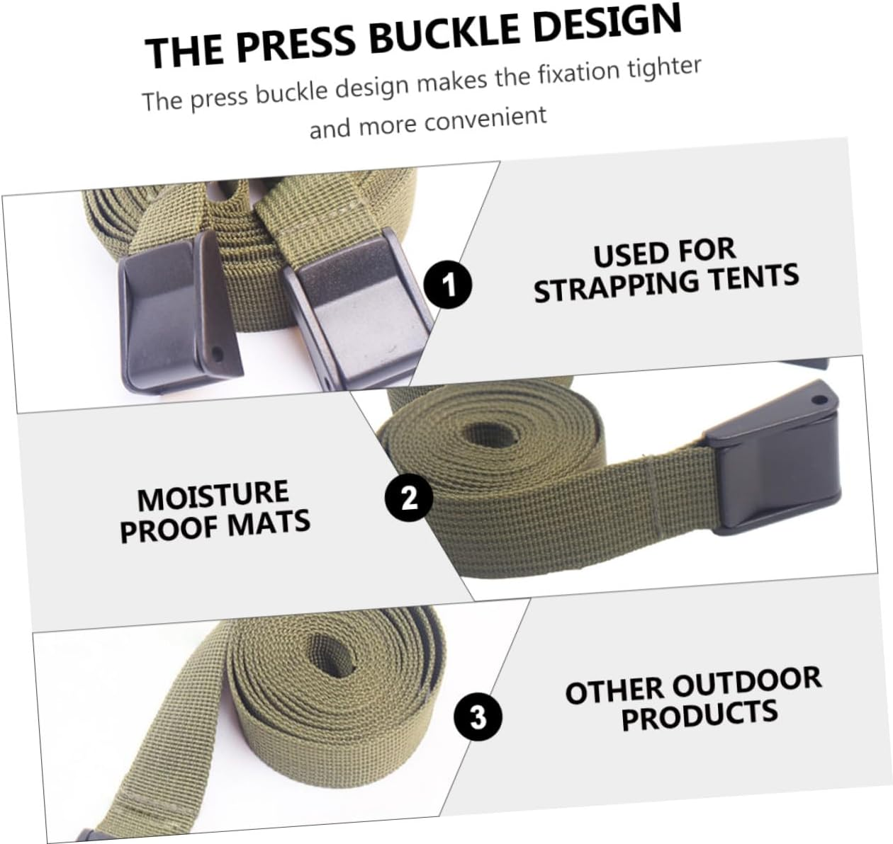 TIDTALEO 3Pcs Military Green Cargo Lashing Straps with Quick-Release Buckle, 25Mm X 2.1M Tie down Straps for Camping, Luggage Fastening, and Outdoor Cargo Securing image number 4