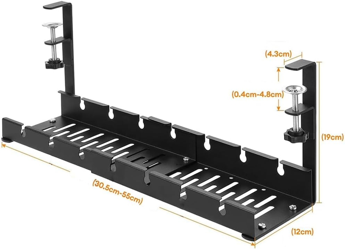 MTSDM Extendable under Desk Cable Management Tray with No Drill Clamp, 12-21.6 Inch Metal Cable Management Tray, Power Strip Cord Holder for Home Office Vertical Desk Wire Management image number 5
