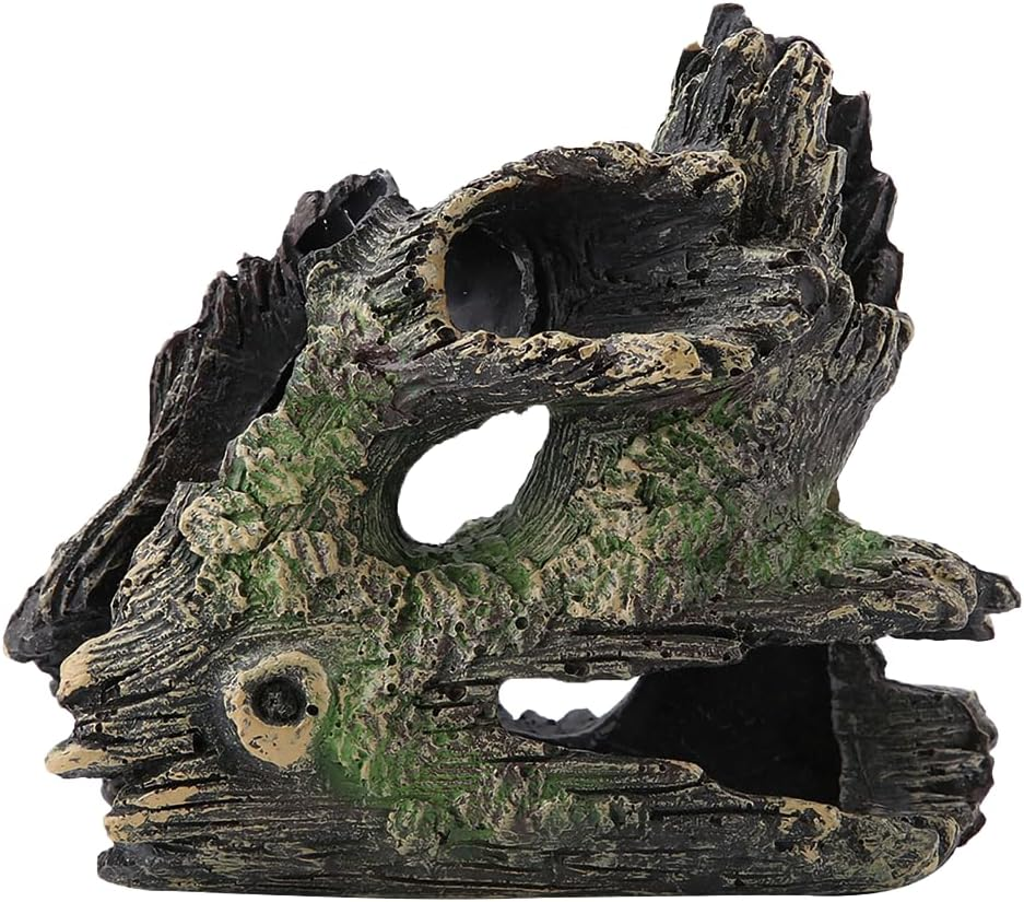 Aquarium Hollow Tree Trunk Ornament, Fish Decor with Moss Artificial Driftwood Polyresin Hideout Decoration Ornament for Fish Tank and Landscape Resin Log Hideaway(St 004C) image number 6