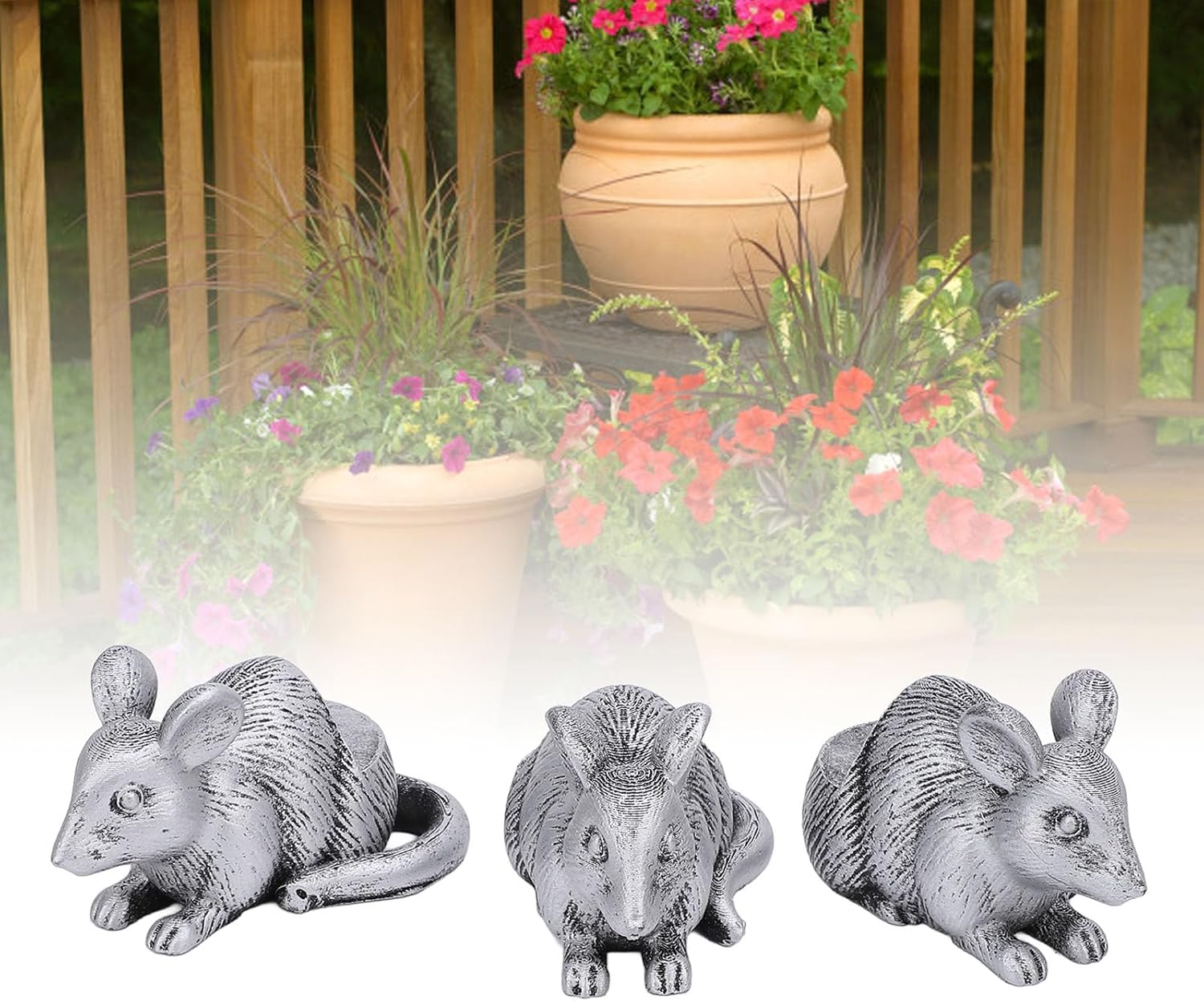 3Pcs Animal Resin Flower Pot Decorative Feet, Flower Pot Feet Animal Statues Plant Pots Risers Holder Elevator for Outdoor (Mouse) image number 6