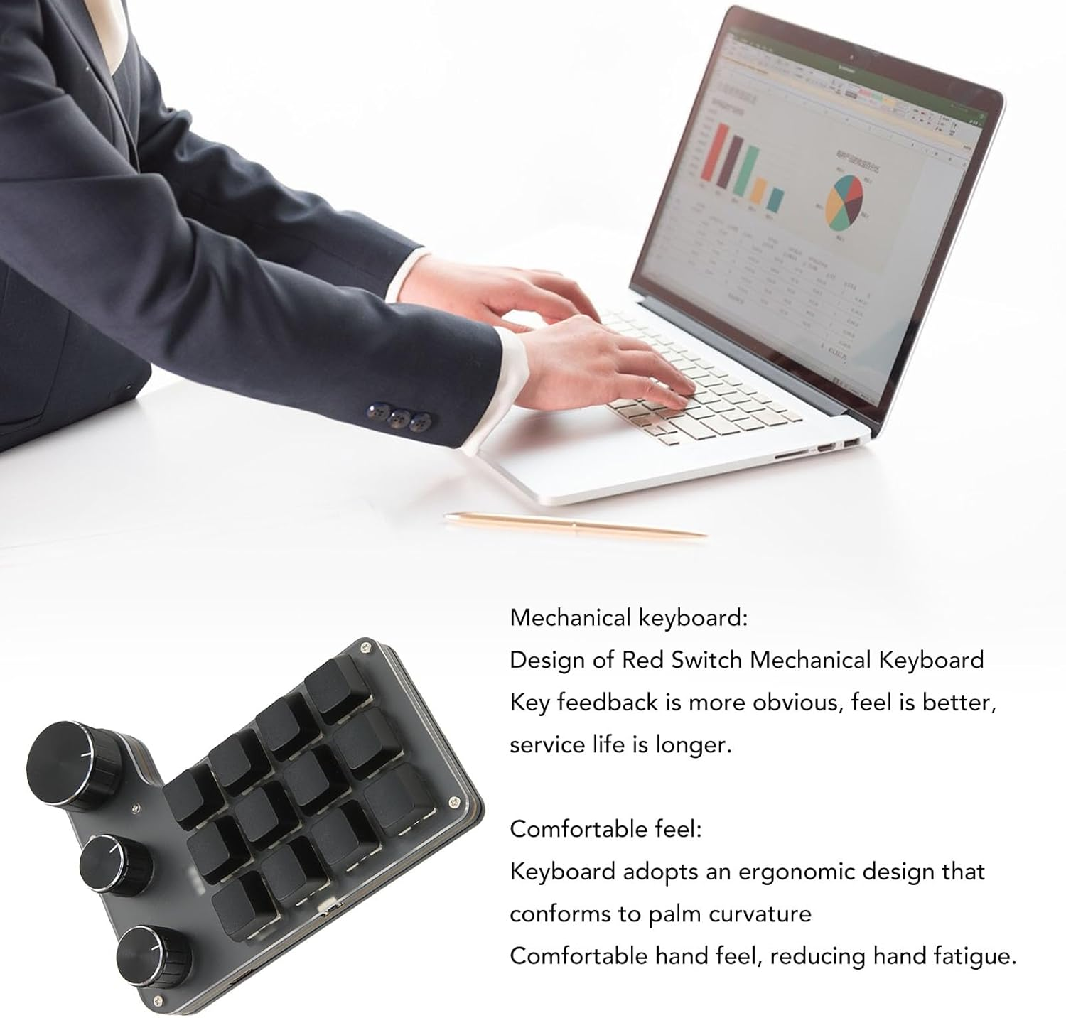 12 Key 3 Knob Mechanical Keyboard, Customization Function Red Switch Ergonomic Design, for for Vista for Linux (Wired USB) image number 1