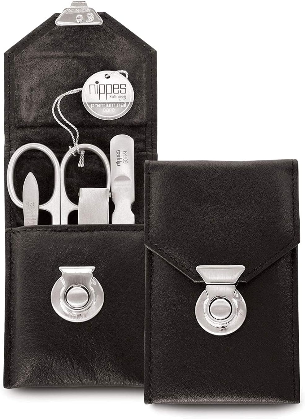 Nippes Solingen, Premium Line Manicure Set Locks Stainless Steel Nickel Rustproof Cowhide Nail Case Nail Set Nail Care Manicure Set Black 4 Pieces image number 5