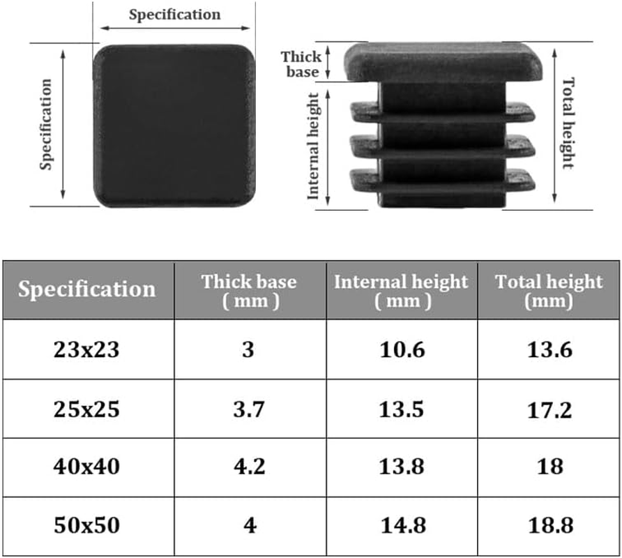 20 PCS 50X50Mm Chair Leg Caps, Plastic End Caps with Durable, Non Slip and Silent for Chair Feet, Table Leg, Pipe image number 1