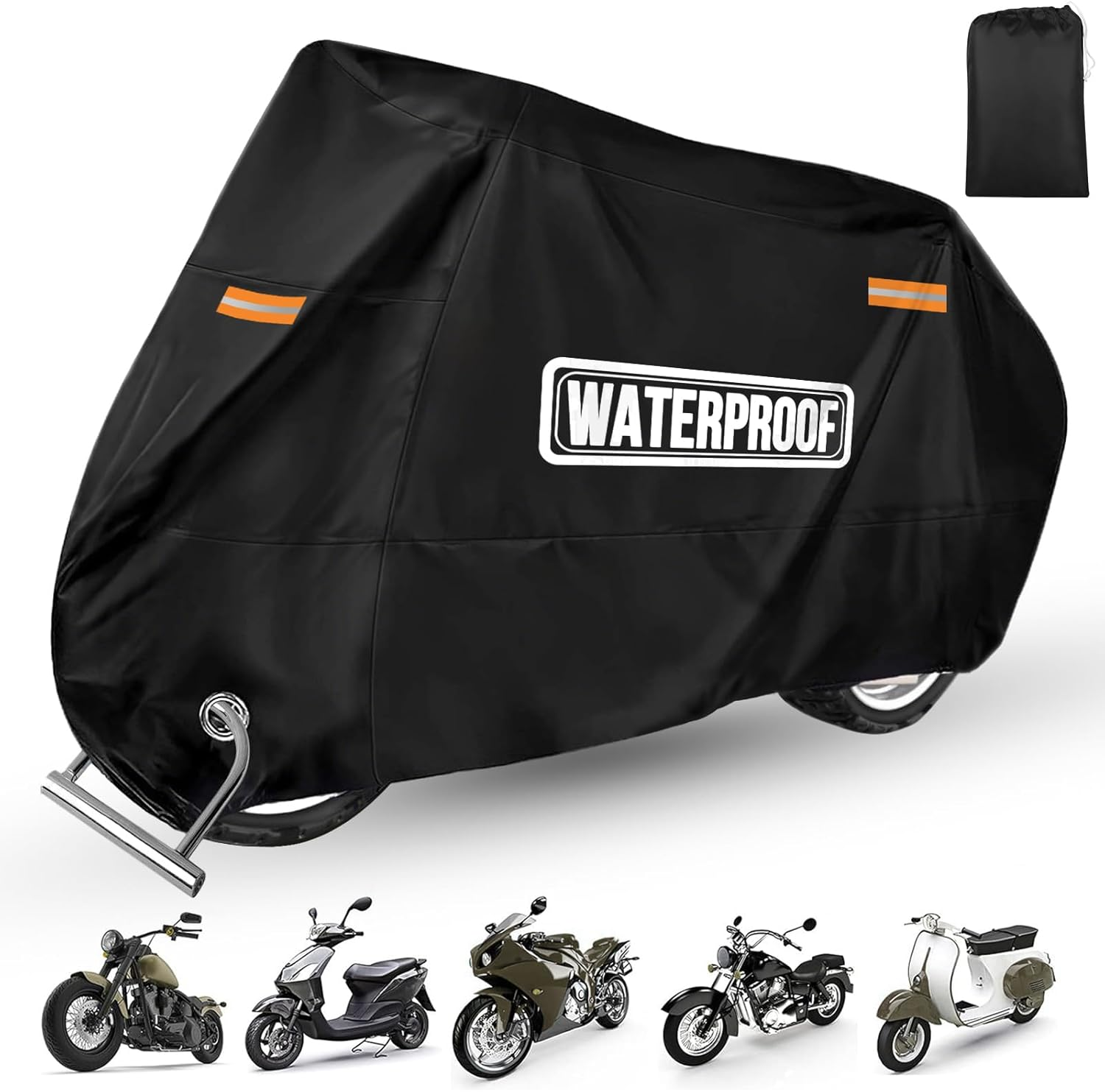 Vivva Waterproof Motorcycle Cover &ndash; Heavy Duty Uv-Resistant Outdoor Motorbike Cover with Windproof Buckle, Lock Holes & Ventilation &ndash; All-Weather Protection for Most Bikes & Scooters image number 1
