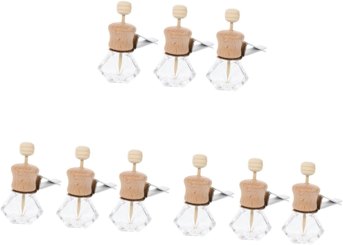 Holibanna 3Pcs Car Air Freshener Bottles Aromatherapy Diffuser Containers Wooden Lid for Essential Oils Vent Clip for Home Office Vehicle Use