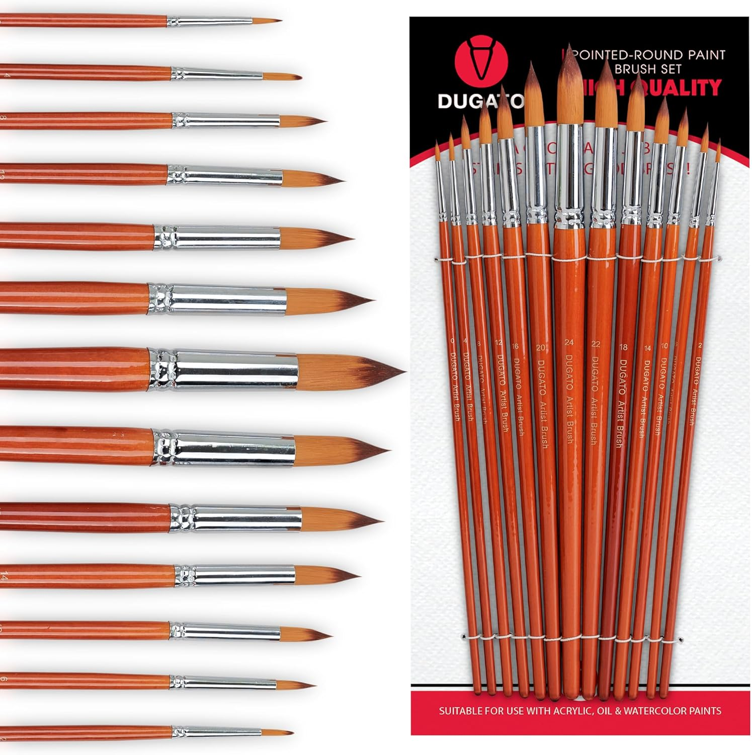 Artist Watercolor Paint Brushes Set 13Pcs - round Pointed Tip Soft Anti-Shedding Nylon Hair Wood Long Handle - Detail Paint Brush for Watercolor, Acrylics, Ink, Gouache, Oil, Tempera, Paint by Numbers image number 4