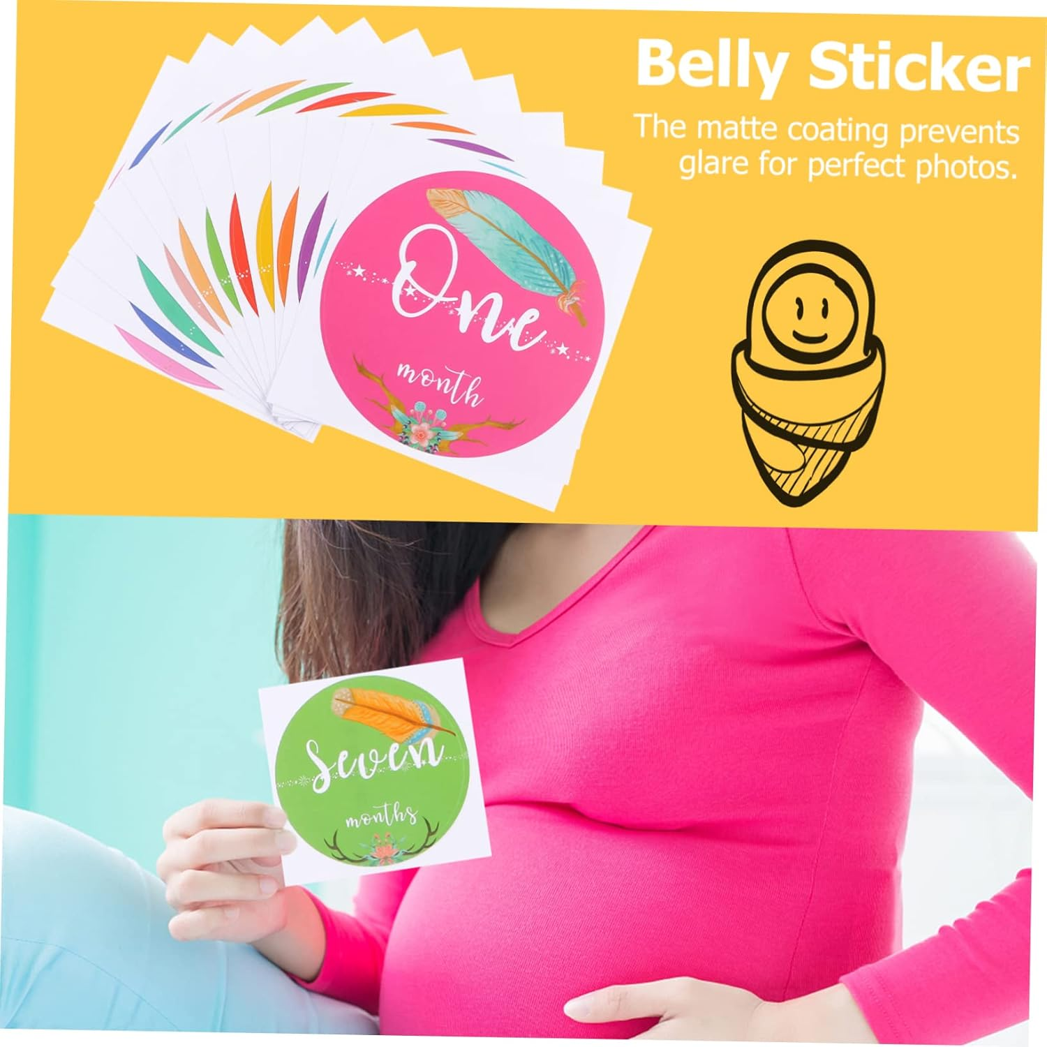 LABRIMP Milestone Stickers for Newborns Lovely Pattern Photo Props for Boys and Monthly Growth Commemoration for First Year for Photography and Scrapbooking Keepsake image number 6