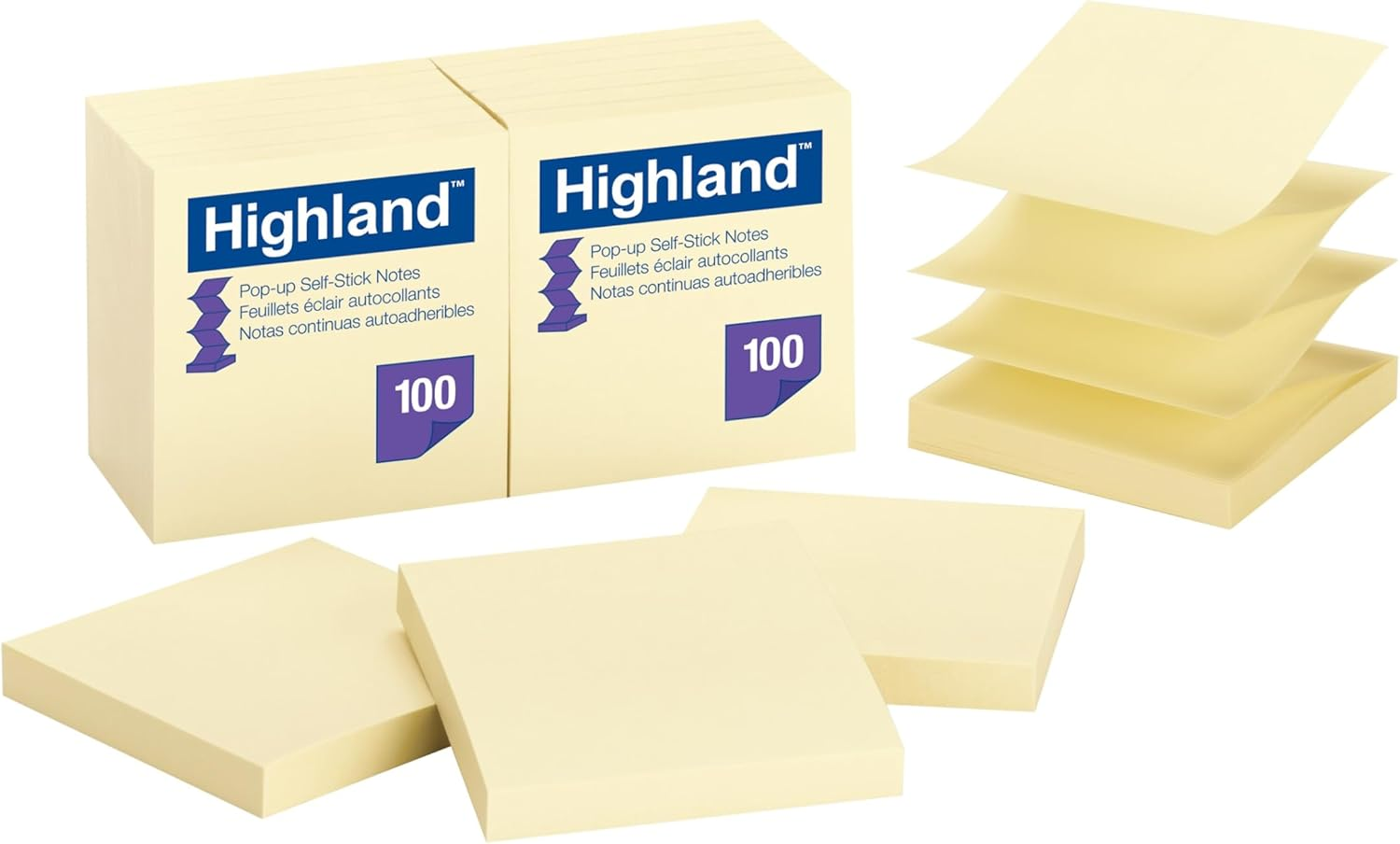 Highland Pop-Up Notes, 3 X 3-Inches,Yellow, 12-Pads/Pack image number 1