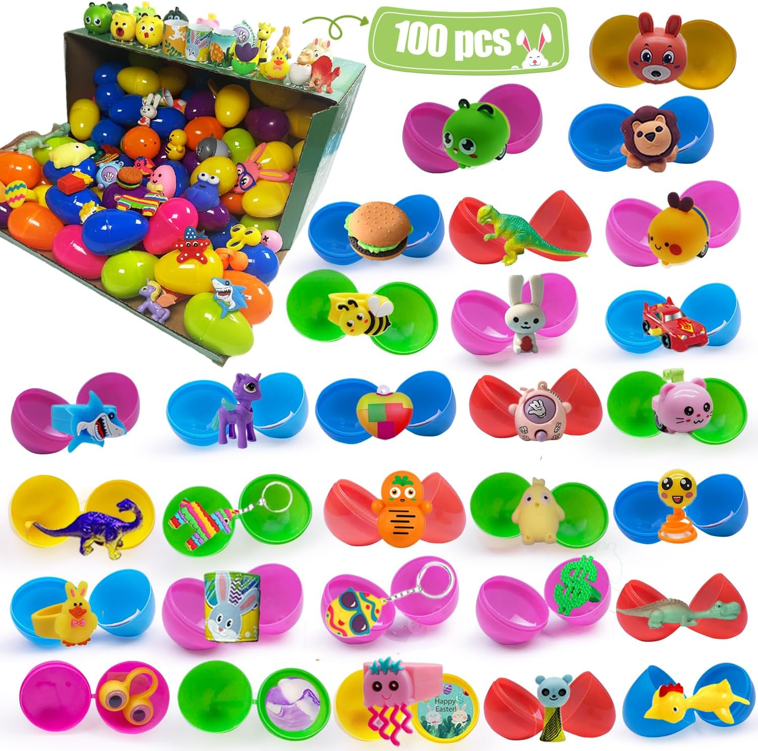SQZUWIT 100PCS Prefilled Easter Eggs Filled with Toys plus Sticker inside for Kids Boys Girls Easter Hunt Basket Stuffers Fillers Party Favors Classroom Prize Supplies image number 3
