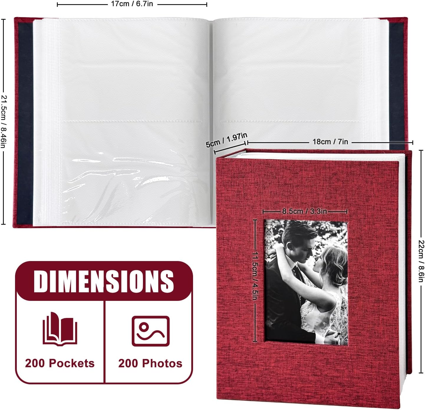 200-Pocket Photo Album 4X6 - Slip-In Picture Album with Linen Cover & Display Window, Vertical Photo Book for Wedding, Family, Baby, Anniversary & Vacation Memories (Holds 200 Photos) image number 4