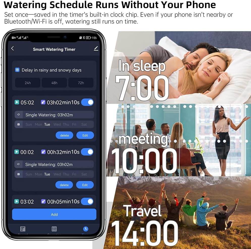 Bluetooth Smart Garden Watering Timer with Integrated Turbine Water Meter, up to 10 Programmable Schedules Compatible with Tuya Smart and Smart Life App - 2Pcs Zigbgee Watering Timer image number 5