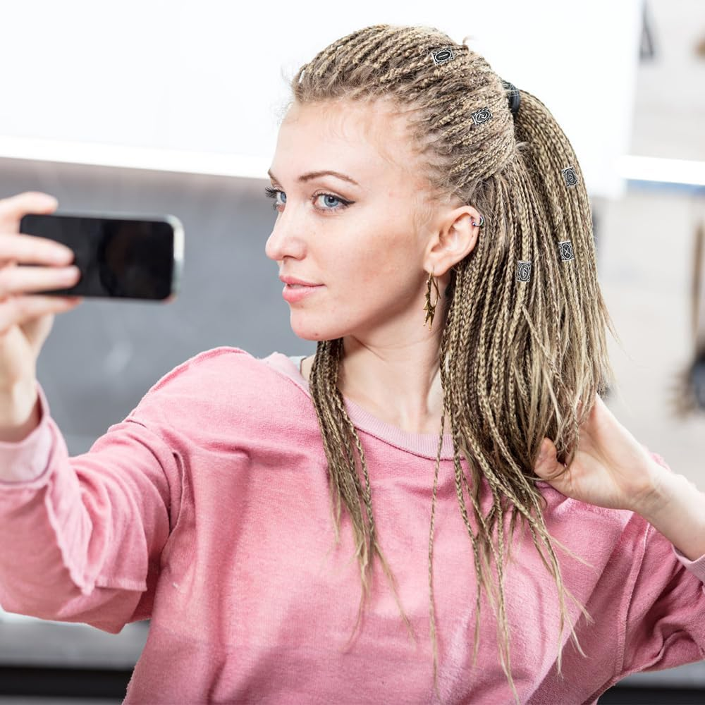 24 Piece Beard Beads Set Viking, Viking Rune Beard Beads with 6 Pull Hairpin Quick Beader and 200 Rubber Bands, Nordic Hair Tube Beads, Beard Jewellery Men for Bracelet Necklace DIY Pendant