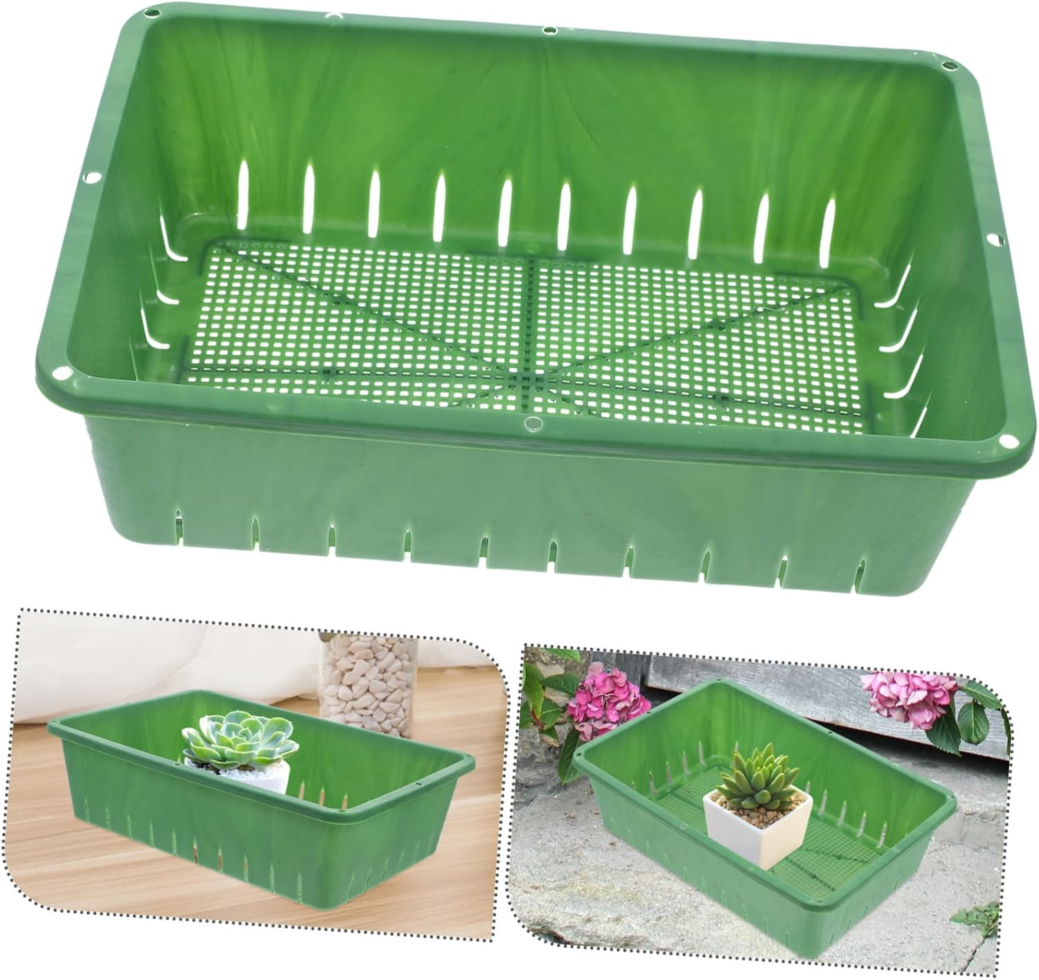 PHENOFICE 2 Pcs Plastic Seedling Tray for Indoor Gardening, 26X18X7Cm Small Rectangular Sprouting Tray Breathable Design for Seed Starting and Succulent Germination image number 6