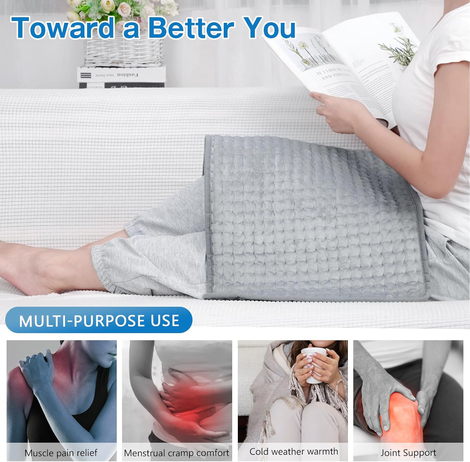 Biutee Electric Heating Pad for Back Pain Relief - 60X30Cm Large Heating Pad with 10 Temperature & 3 Timer Settings, Machine Washable Heat Pad for Lower Back, Muscle, Period Cramps (Auto Shut Off) image number 4