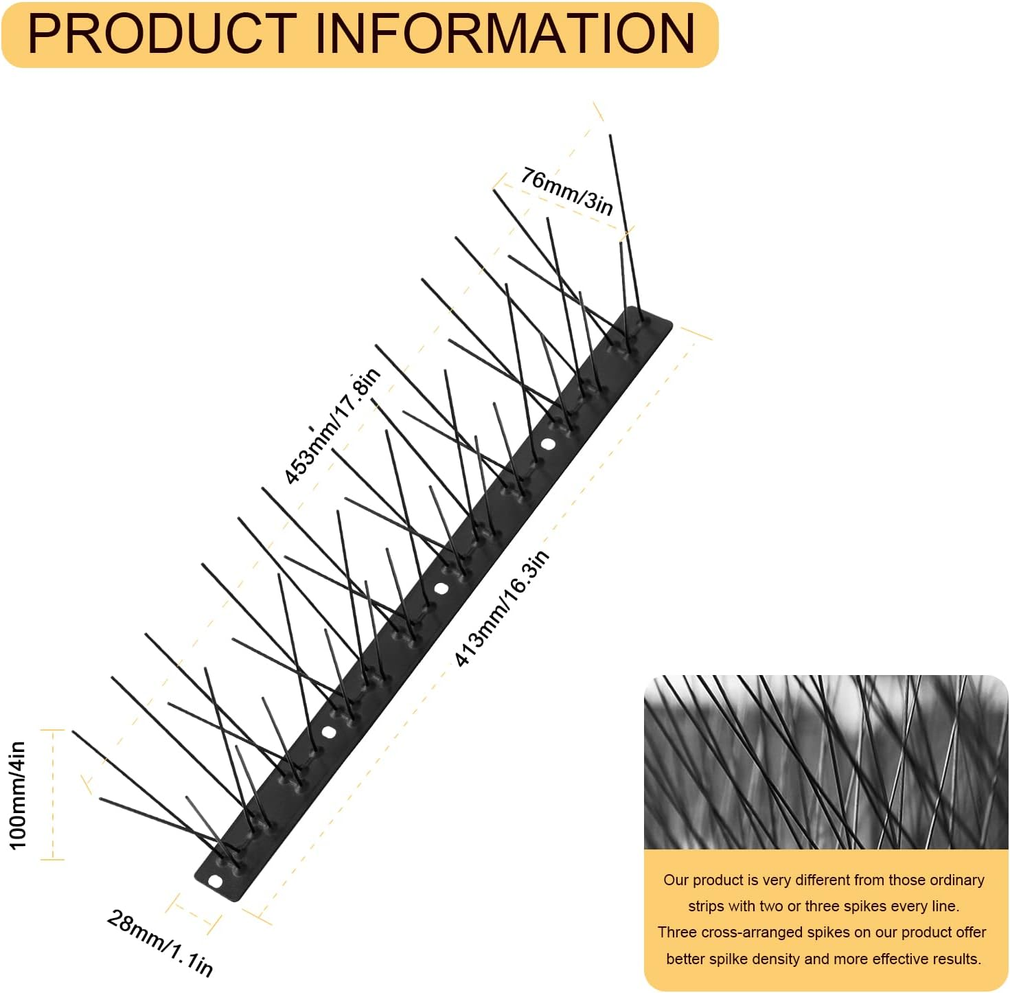 OFFO Bird Spikes Pre-Assembled for Roofs and Windows, Durable Pigeon Spikes for Deterring Crows, Possume, Seagulls and Small Birds, Bird Deterrent Spikes Set Cover 2.08M(6.82 Feet),Matte Black image number 5