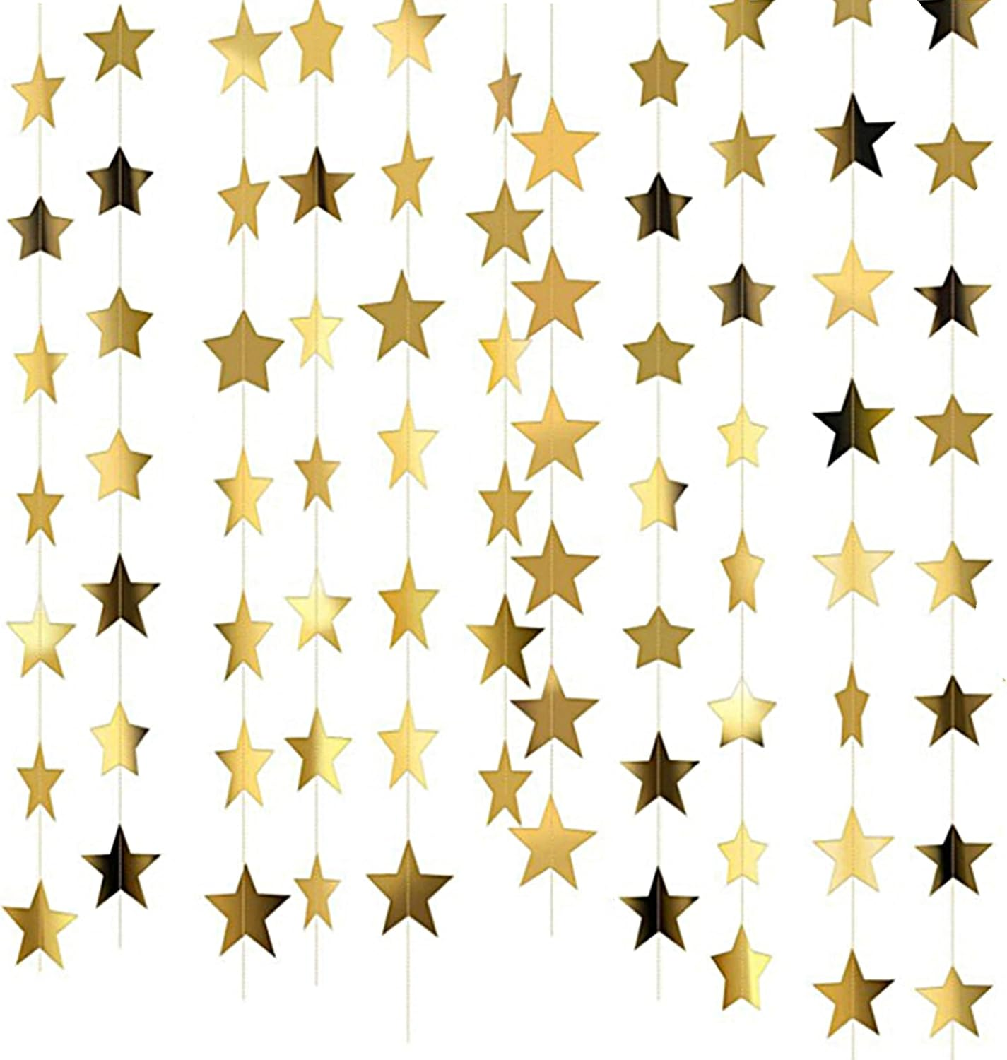 52 Feet Reflective Star Paper Garland, Sparkling Star Bunting Banner Hanging Decoration Twinkle Little Stars Party Garlands Glitter Stars Garland Streamer Kit for Birthday Wedding Banner Backdrop,Gold image number 2