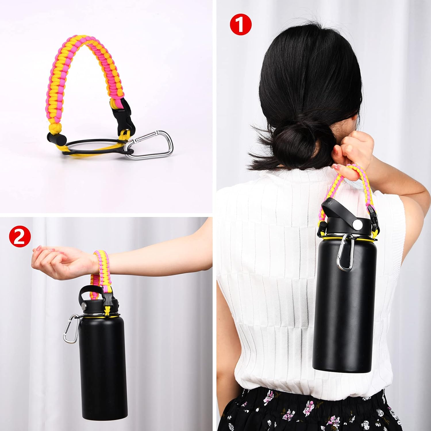 Paracord Handle with Shoulder Strap for Hydro Flask Bottle Strap - Bright Rainbow image number 7