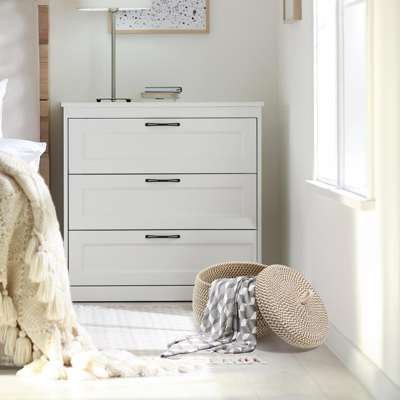 POPETPOP Cotton Rope Storage Basket with Lid round Woven Baskets for Home Organization Decorative Cotton Rope Holder for Snacks Cosmetics Sundries Stylish Storage for Any Room image number 2