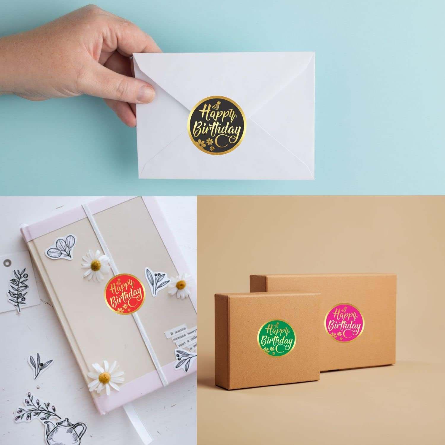 PARTH Impex Happy Birthday Stickers Seals Labels (Pack of 120) 2" Large round Gold Foil Stamping for Cards Gift Envelopes Boxes image number 6