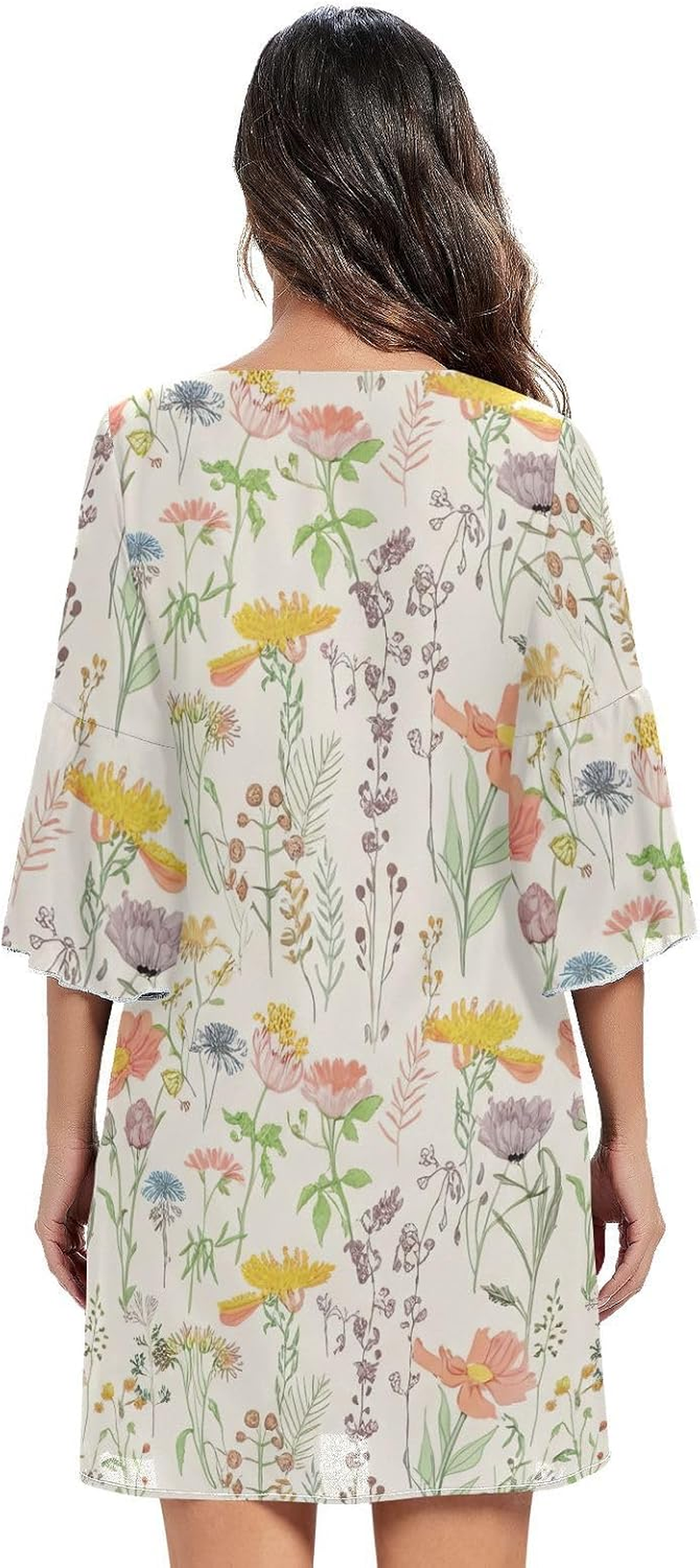 Wildflowers Meadow Plants Short Chiffon Dress Printed Line Maternity Dress S-XXL