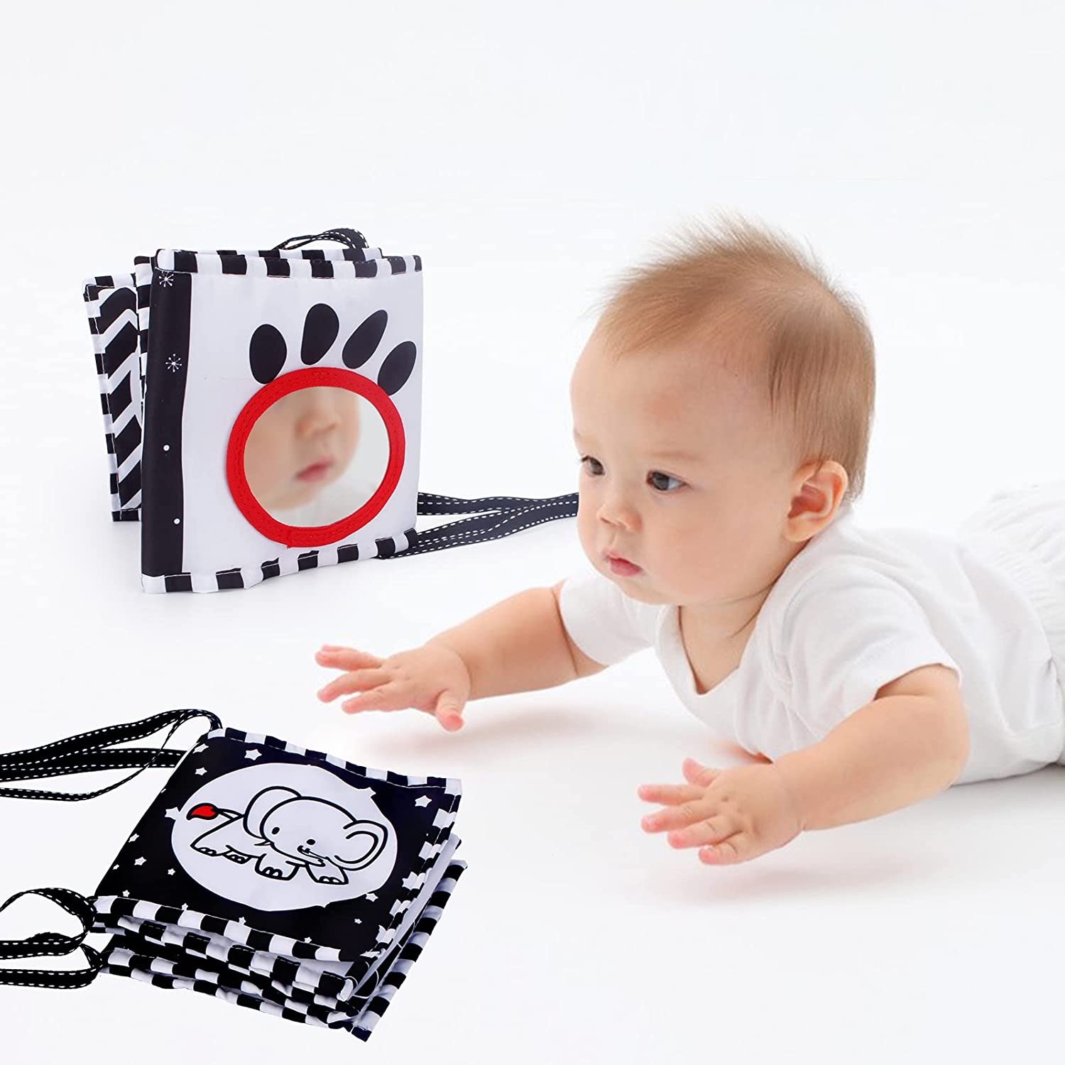 Jenilily Black and White High Contrast Soft Cloth Book for Baby Infant Mirror Tummy Time Baby Book Crib Toys for Boys Girls Newborn image number 5