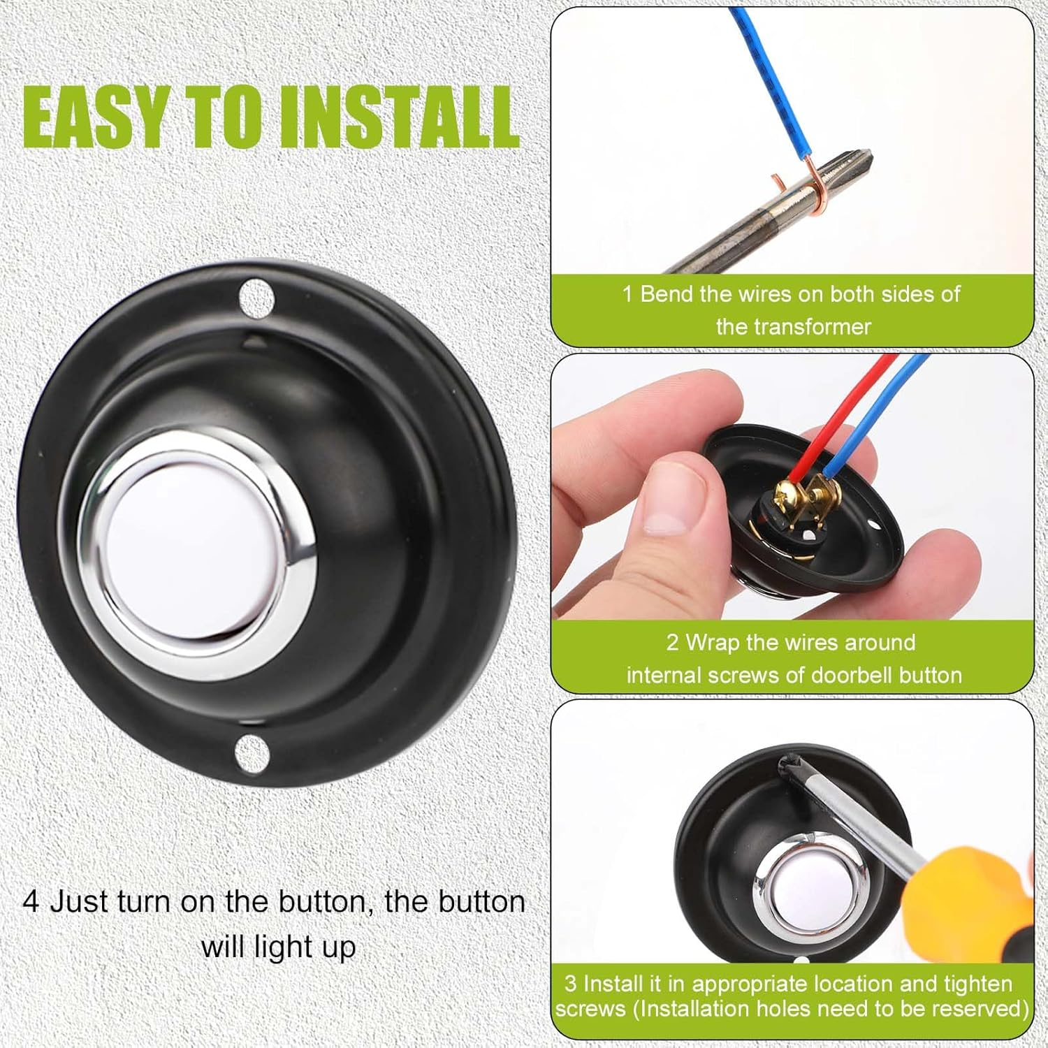 Metal Lighted Doorbell Push Button, round Led Lighted Door Bell Button with Screws Wall Mounted Doorbell Switch Doorbell Button Replacement for Most Doorbell Door Chime image number 4